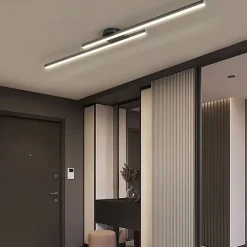 Minimalist Ceiling Light Long Strip Semi Flush Mount Ceiling Lamp, Modern Chandeliers Linear Close-to-Ceiling Lights for Living Room Bedroom Hallway Kitchen ONLY DIMMABLE with REMOTE CONTROL 110-240V