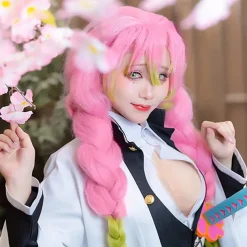 Mitsuri Kanroji Cosplay Demon Slayer Accessories Make Up Adult Kids Cosplay Wig (Kanroji Mitsuri) Yellow Halloween Wigs