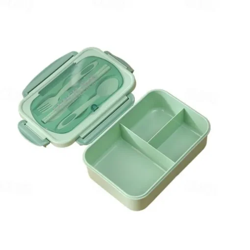1000ML Lunch Box with Tableware for Office Workers, Square Divided Microwave Oven Bento Box, Leakproof Food Container, Back School Home Kitchen Supplies