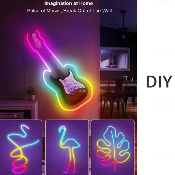 3M/5M RGBIC Strip Lights Neon Light with WIFI Neon Rope Light DIY Light Bar APP Control Music Sync TV Backlight Game Living Room Bedroom Decoration