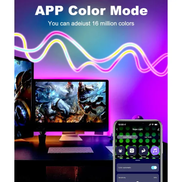 3M/5M RGBIC Strip Lights Neon Light with WIFI Neon Rope Light DIY Light Bar APP Control Music Sync TV Backlight Game Living Room Bedroom Decoration