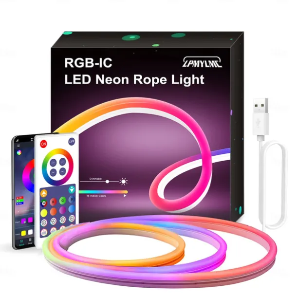 3M/5M RGBIC Strip Lights Neon Light with WIFI Neon Rope Light DIY Light Bar APP Control Music Sync TV Backlight Game Living Room Bedroom Decoration