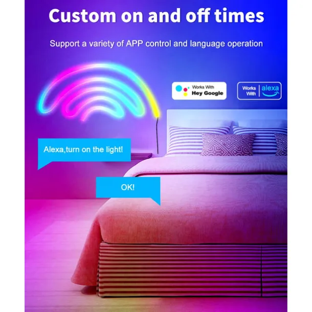 3M/5M RGBIC Strip Lights Neon Light with WIFI Neon Rope Light DIY Light Bar APP Control Music Sync TV Backlight Game Living Room Bedroom Decoration