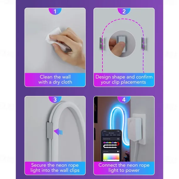 3M/5M RGBIC Strip Lights Neon Light with WIFI Neon Rope Light DIY Light Bar APP Control Music Sync TV Backlight Game Living Room Bedroom Decoration