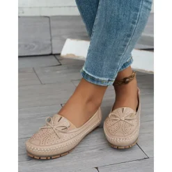Moccasin Loafers for Women – Soft Shoes with Bow Detail and Rhinestone Design, Ideal for Casual Comfort and Spring/Summer Walks