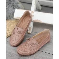 Moccasin Loafers for Women – Soft Shoes with Bow Detail and Rhinestone Design, Ideal for Casual Comfort and Spring/Summer Walks