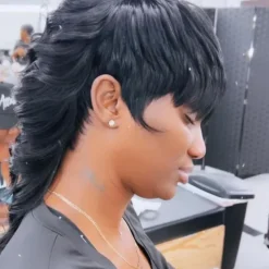 Model Length Full Machine Made Wig With Bangs Indian Virgin Human Hair Wigs For Black Women Dovetail Straight Remy