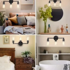 Modern Black Vanity Lighting Set 3-Light Bathroom Wall Sconces for Mirror Kitchen Bedroom & Living Room Wall Light Fixture