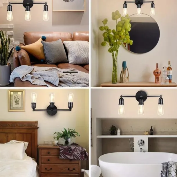 Modern Black Vanity Lighting Set 3-Light Bathroom Wall Sconces for Mirror Kitchen Bedroom & Living Room Wall Light Fixture
