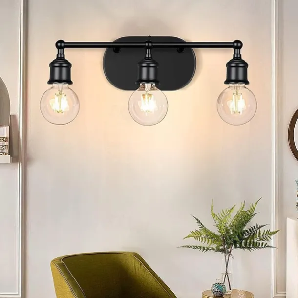 Modern Black Vanity Lighting Set 3-Light Bathroom Wall Sconces for Mirror Kitchen Bedroom & Living Room Wall Light Fixture