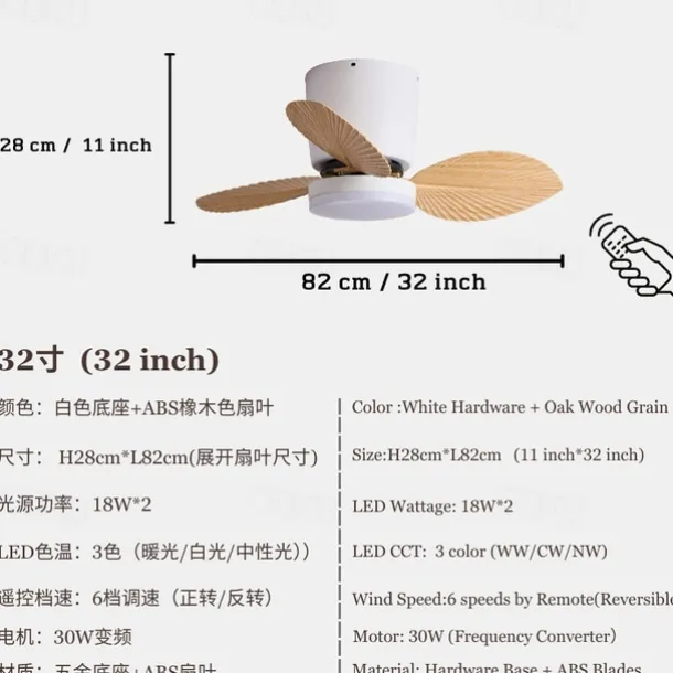 Modern 3-blade LED ceiling fan light ABS bladeless DC motor frequency conversion iron remote control 110V-220V