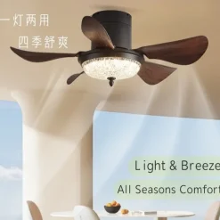 Modern 3-blade LED ceiling fan light Wooden ABS bladeless DC motor frequency conversion iron remote control 110V-220V