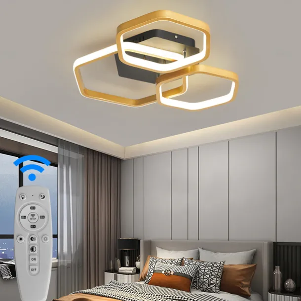 Modern Creative LED Ceiling Light with 3 Heads 52W 5 Heads 80W Stepless Dimming Remote Control APP Hexagonal LED Ceiling Light Suitable for Bedroom Living Room Dining Room and Home Lighting