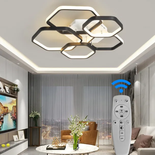 Modern Creative LED Ceiling Light with 3 Heads 52W 5 Heads 80W Stepless Dimming Remote Control APP Hexagonal LED Ceiling Light Suitable for Bedroom Living Room Dining Room and Home Lighting