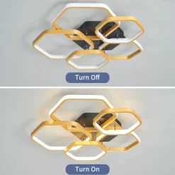 Modern Creative LED Ceiling Light with 3 Heads 52W 5 Heads 80W Stepless Dimming Remote Control APP Hexagonal LED Ceiling Light Suitable for Bedroom Living Room Dining Room and Home Lighting