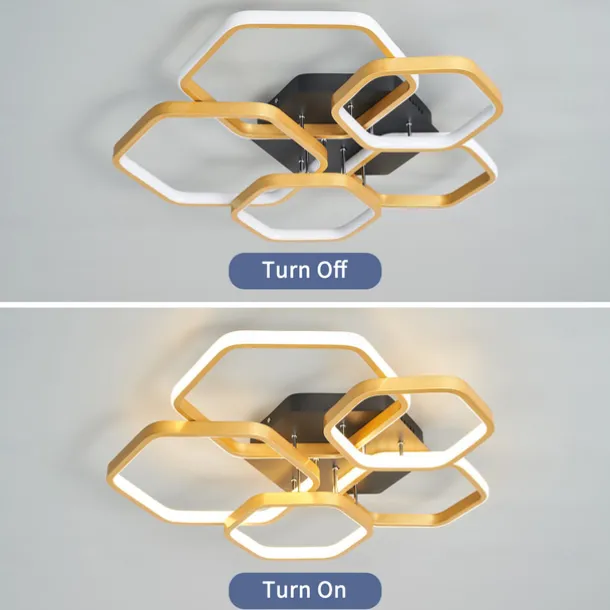 Modern Creative LED Ceiling Light with 3 Heads 52W 5 Heads 80W Stepless Dimming Remote Control APP Hexagonal LED Ceiling Light Suitable for Bedroom Living Room Dining Room and Home Lighting