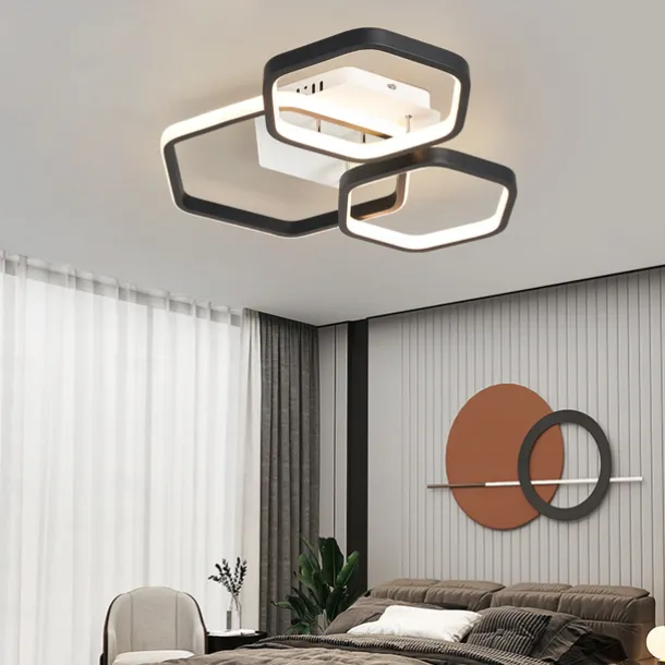 Modern Creative LED Ceiling Light with 3 Heads 52W 5 Heads 80W Stepless Dimming Remote Control APP Hexagonal LED Ceiling Light Suitable for Bedroom Living Room Dining Room and Home Lighting