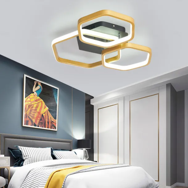 Modern Creative LED Ceiling Light with 3 Heads 52W 5 Heads 80W Stepless Dimming Remote Control APP Hexagonal LED Ceiling Light Suitable for Bedroom Living Room Dining Room and Home Lighting
