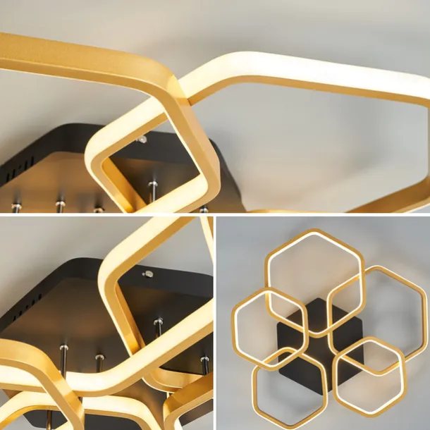 Modern Creative LED Ceiling Light with 3 Heads 52W 5 Heads 80W Stepless Dimming Remote Control APP Hexagonal LED Ceiling Light Suitable for Bedroom Living Room Dining Room and Home Lighting