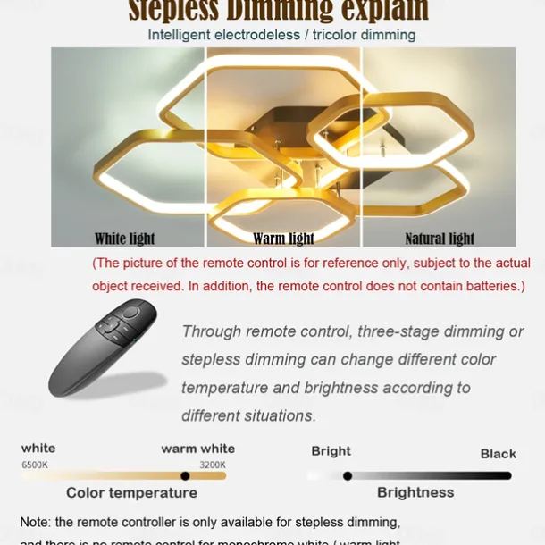 Modern Creative LED Ceiling Light with 3 Heads 52W 5 Heads 80W Stepless Dimming Remote Control APP Hexagonal LED Ceiling Light Suitable for Bedroom Living Room Dining Room and Home Lighting