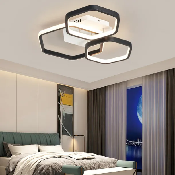 Modern Creative LED Ceiling Light with 3 Heads 52W 5 Heads 80W Stepless Dimming Remote Control APP Hexagonal LED Ceiling Light Suitable for Bedroom Living Room Dining Room and Home Lighting