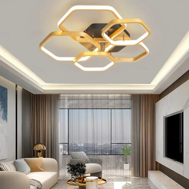 Modern Creative LED Ceiling Light with 3 Heads 52W 5 Heads 80W Stepless Dimming Remote Control APP Hexagonal LED Ceiling Light Suitable for Bedroom Living Room Dining Room and Home Lighting