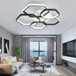 Modern Creative LED Ceiling Light with 3 Heads 52W 5 Heads 80W Stepless Dimming Remote Control APP Hexagonal LED Ceiling Light Suitable for Bedroom Living Room Dining Room and Home Lighting