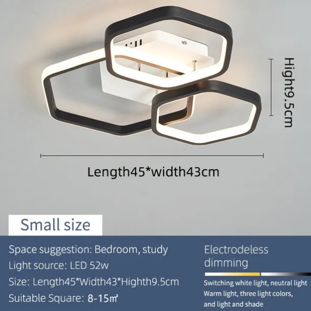 Modern Creative LED Ceiling Light with 3 Heads 52W 5 Heads 80W Stepless Dimming Remote Control APP Hexagonal LED Ceiling Light Suitable for Bedroom Living Room Dining Room and Home Lighting