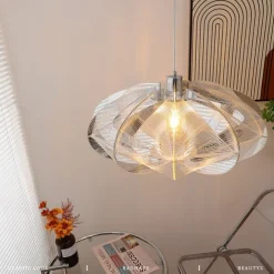 Modern Eclectic Fish Silk Thread Winding Stainless Steel Frame Oval 1-Light Pendant Light for Living Room 110-240V