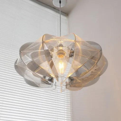 Modern Eclectic Fish Silk Thread Winding Stainless Steel Frame Oval 1-Light Pendant Light for Living Room 110-240V