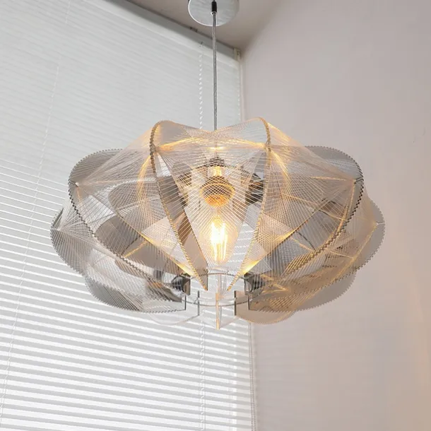 Modern Eclectic Fish Silk Thread Winding Stainless Steel Frame Oval 1-Light Pendant Light for Living Room 110-240V