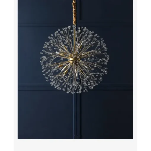 Modern Gold Crystal Chandeliers, 18/24-Light 60/77cm Dandelion Firework Pendant Lighting, Ball Hanging Chandelier Light Fixtures for Dining Room Bedroom Living Room Kitchen Island 110-240V