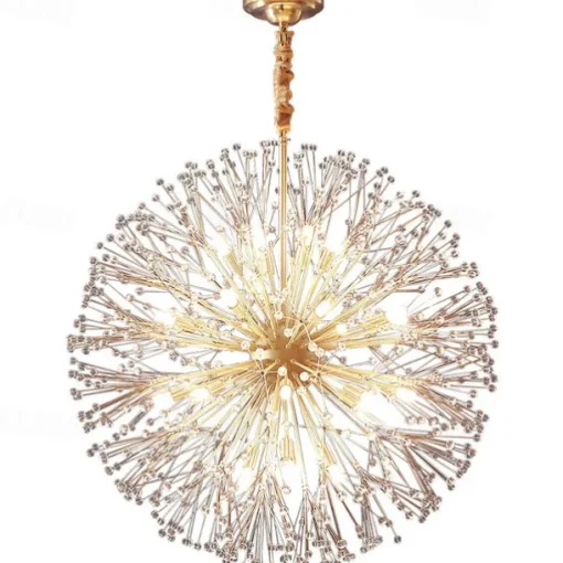 Modern Gold Crystal Chandeliers, 18/24-Light 60/77cm Dandelion Firework Pendant Lighting, Ball Hanging Chandelier Light Fixtures for Dining Room Bedroom Living Room Kitchen Island 110-240V