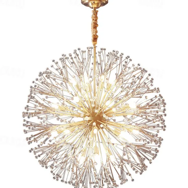 Modern Gold Crystal Chandeliers, 18/24-Light 60/77cm Dandelion Firework Pendant Lighting, Ball Hanging Chandelier Light Fixtures for Dining Room Bedroom Living Room Kitchen Island 110-240V