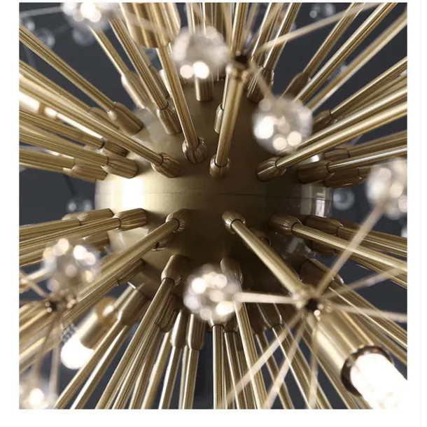 Modern Gold Crystal Chandeliers, 18/24-Light 60/77cm Dandelion Firework Pendant Lighting, Ball Hanging Chandelier Light Fixtures for Dining Room Bedroom Living Room Kitchen Island 110-240V