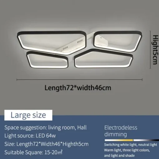 Modern LED Ceiling Light Living Room 4 Heads 52W 64W Square Modern Simple Remote ControlAPP Personalized Creative room Light Infinite Dimming Master Bedroom Light