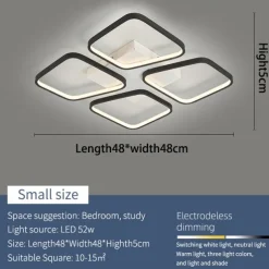 Modern LED Ceiling Light Living Room 4 Heads 52W 64W Square Modern Simple Remote ControlAPP Personalized Creative room Light Infinite Dimming Master Bedroom Light