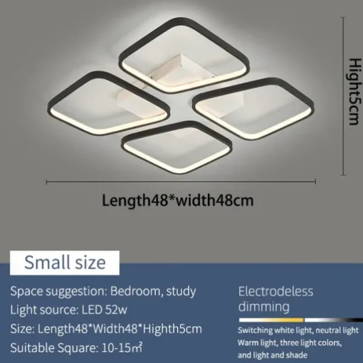 Modern LED Ceiling Light Living Room 4 Heads 52W 64W Square Modern Simple Remote ControlAPP Personalized Creative room Light Infinite Dimming Master Bedroom Light