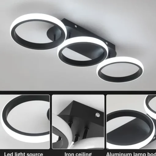 Modern LED Ceiling Light 3-Head Square Circular Embedded Ceiling Light 30W Three Color Ceiling Light Corridor Light Fixture Suitable for Bedroom Living Room Kitchen Office Lighting