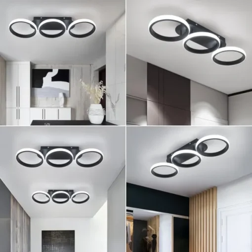Modern LED Ceiling Light 3-Head Square Circular Embedded Ceiling Light 30W Three Color Ceiling Light Corridor Light Fixture Suitable for Bedroom Living Room Kitchen Office Lighting