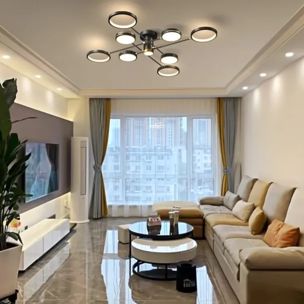 Modern LED Chandelier Lighting Lamp 8 Head 115cm Dimmable Black Frame Aluminum Indoor Fixture Light for Living Room Bedroom 110-240V