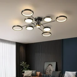 Modern LED Chandelier Lighting Lamp 8 Head 115cm Dimmable Black Frame Aluminum Indoor Fixture Light for Living Room Bedroom 110-240V