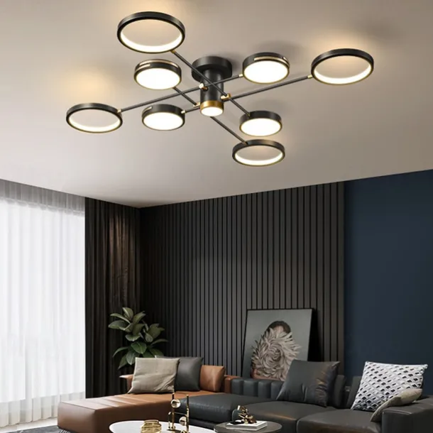 Modern LED Chandelier Lighting Lamp 8 Head 115cm Dimmable Black Frame Aluminum Indoor Fixture Light for Living Room Bedroom 110-240V