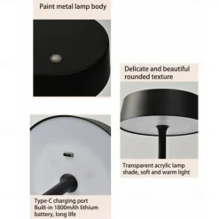 Modern Metal Desk Lamp with USB Charging & Touch Dimming, LED Table Light for Bars Living Rooms Coffee Shops 1PC