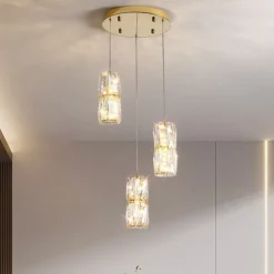 Modern Pendant Lights Kitchen Island Lighting Gold Pendant Light,Adjustable Modern Crystal Chandelier for Dinning Room Light fixtures Over Table(3 Light)