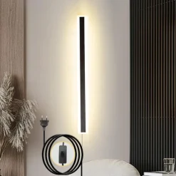 Modern Plug Wall Lamp 11.8-47in Frosted Black LED Acrylic Outdoor Wall Lamp 59 Inch Plug Cable with Opening Acrylic Indoor Wall Lamp Suitable for Bedroom Living Room Bathroom Makeup Corridor