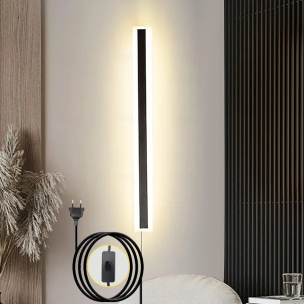 Modern Plug Wall Lamp 11.8-47in Frosted Black LED Acrylic Outdoor Wall Lamp 59 Inch Plug Cable with Opening Acrylic Indoor Wall Lamp Suitable for Bedroom Living Room Bathroom Makeup Corridor