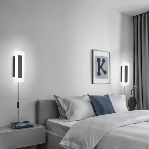 Modern Plug Wall Lamp 11.8-47in Frosted Black LED Acrylic Outdoor Wall Lamp 59 Inch Plug Cable with Opening Acrylic Indoor Wall Lamp Suitable for Bedroom Living Room Bathroom Makeup Corridor
