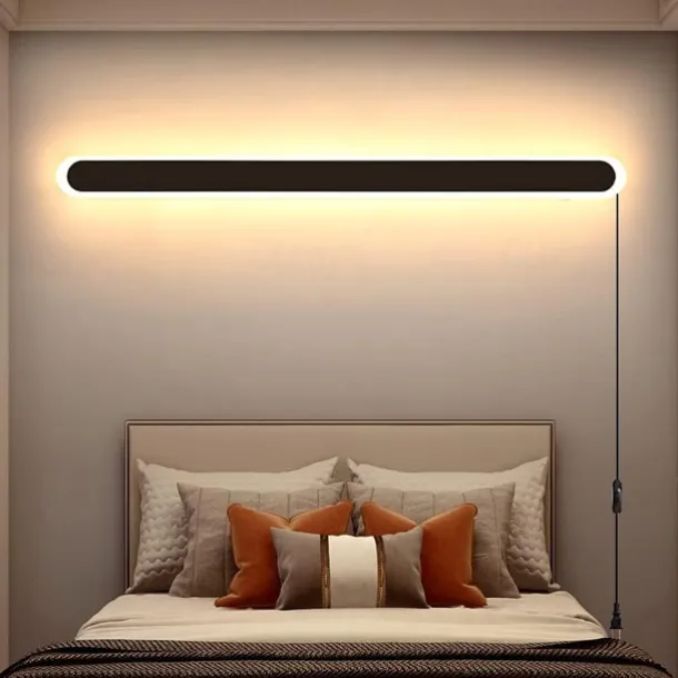Modern Plug Wall Lamp 11.8-47in Frosted Black LED Acrylic Outdoor Wall Lamp 59 Inch Plug Cable with Opening Acrylic Indoor Wall Lamp Suitable for Bedroom Living Room Bathroom Makeup Corridor