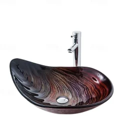 Modern simple clear light carving yuan treasure basin tempered glass wash basin with waterfall faucet basin support sink BWY19-193